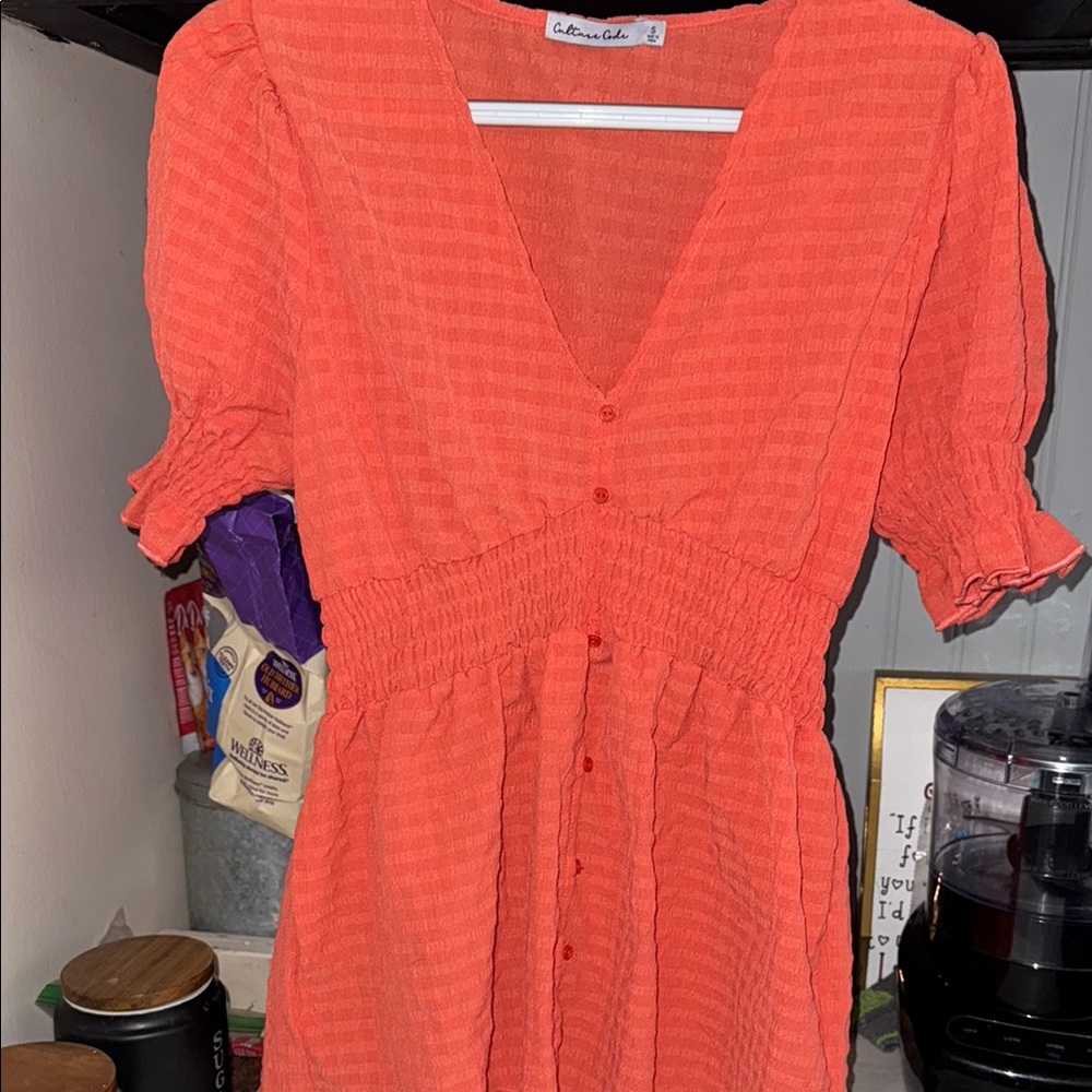 Orange Puff Sleeve V-Neck Mini Top